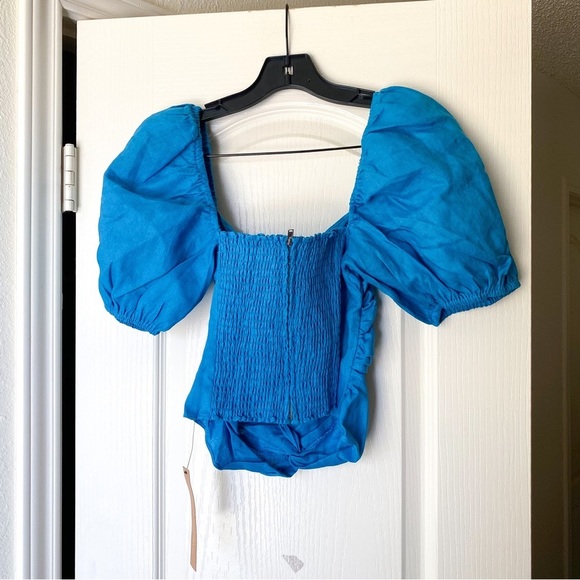 Reformation Top Karina Linen Blue Cutout Cropped Beach Summer Grotto 4 NWT - Picture 8 of 8